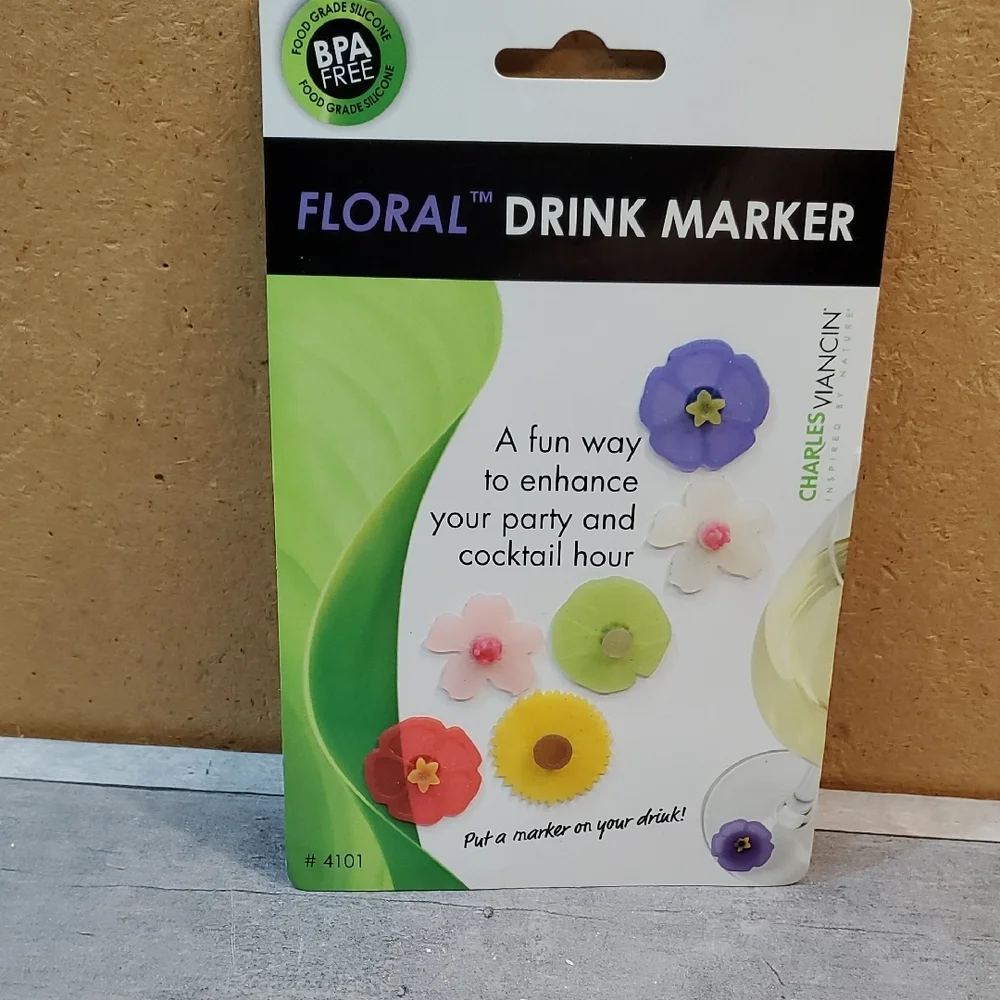 Floral Drink Marker Set with Wine Bottle Cork